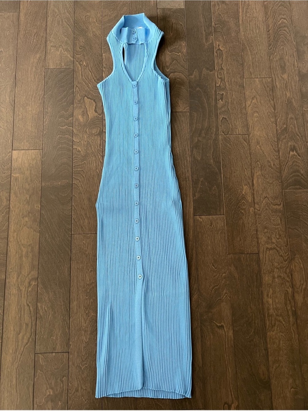 Torn by Ronny Kobo Sleeveless Ribbed Button-Front Midi Dress - Light Blue